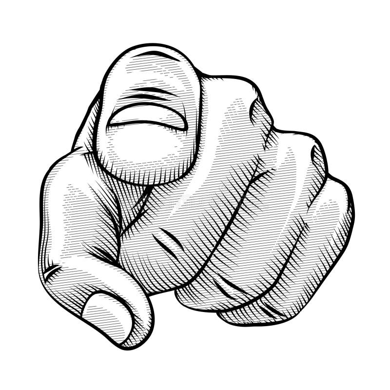 Retro Line Drawing Of A Pointing Finger Stock Vector - Illustration