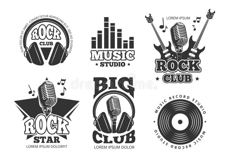 Retro ljudsignalrekord, solida vektoretiketter för studio, emblem, logoer, emblem royaltyfri illustrationer Retro ljudsignalrekord, solida vektoretiketter för studio, emblem, logoer, emblem royaltyfri illustrationer