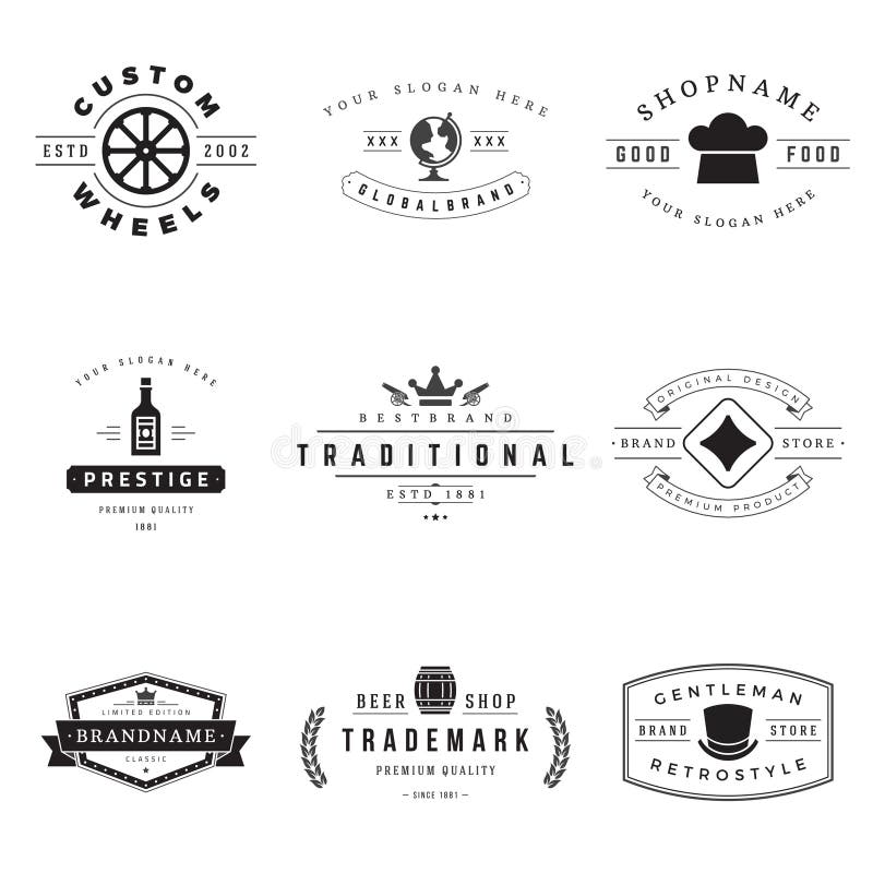 Retro Logotypes vector set stock vector. Illustration of premium - 59229518