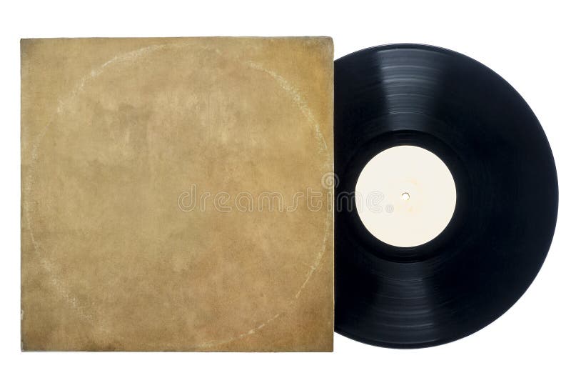 Immagine retrò long play di dischi in vinile con manica su uno sfondo bianco con copia spazio.