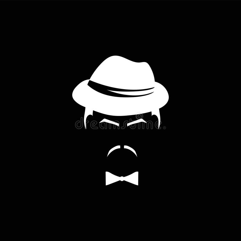 Retro Male Profile with White Tie Hat and Mustache Template Stock ...