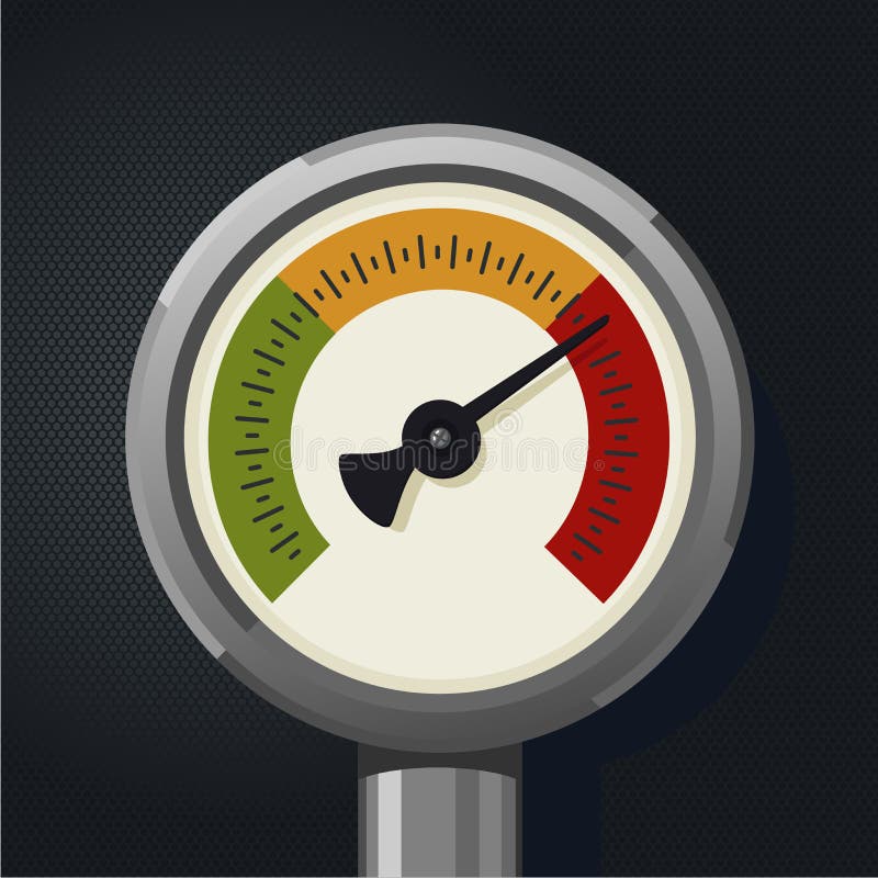 Retro manometer. Realistic vintage pressure gauge. Metallic pressure sensor.