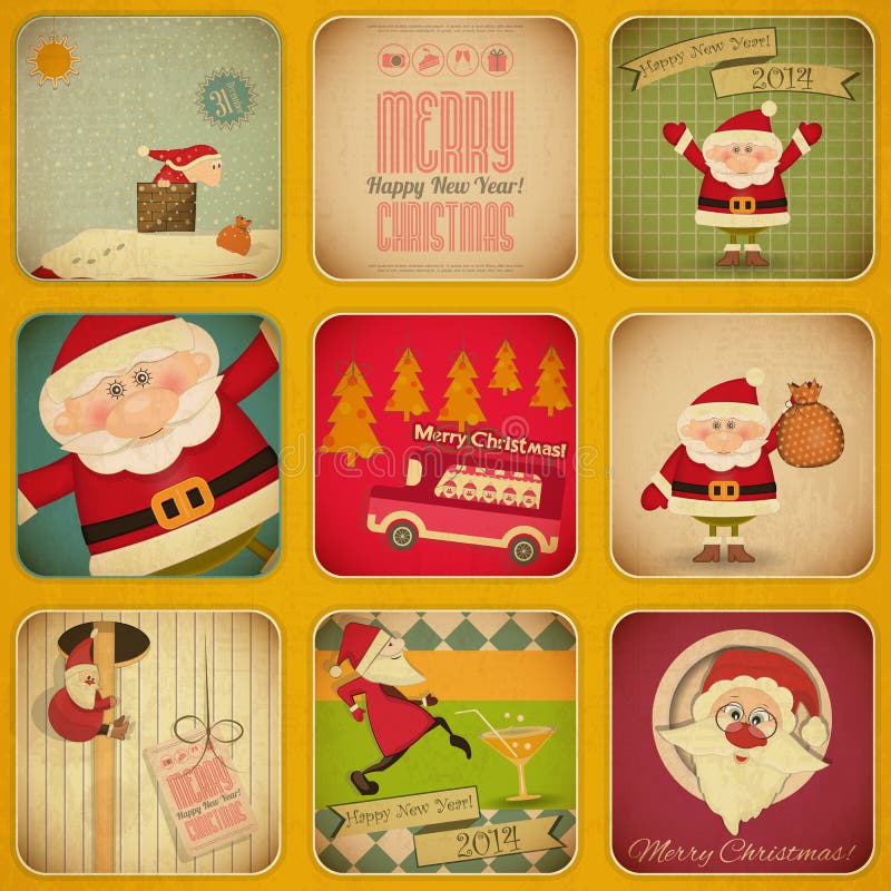 Retro Merry Christmas and New Years Card. Santa Se stock illustration Retro Merry Christmas and New Years Card. Santa Se stock illustration