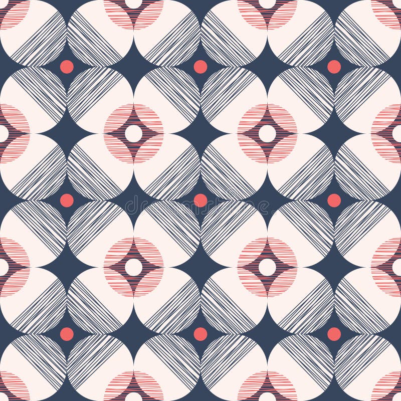 Retro Mod stylu Wektorowy Bezszwowy wzór z Textured okręgami na zmroku - błękitny tło Elegancki Geometryczny Graficzny druk ilustracja wektor Retro Mod stylu Wektorowy Bezszwowy wzór z Textured okręgami na zmroku - błękitny tło Elegancki Geometryczny Graficzny druk ilustracja wektor