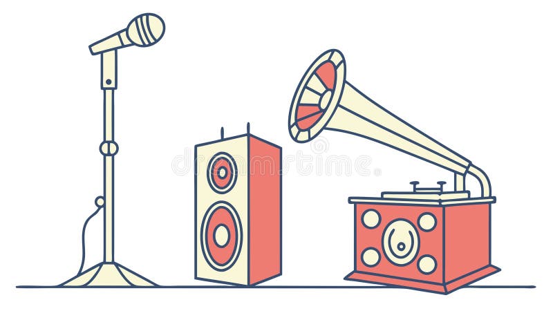 Retro Music Studio Vector: Vintage Microphone, Speakers Turntable, vector design Generative AI stock illustration