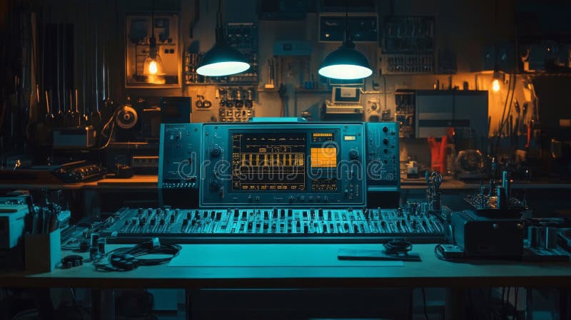 Retro Music Studio Vintage Recording Equipment stock illustration