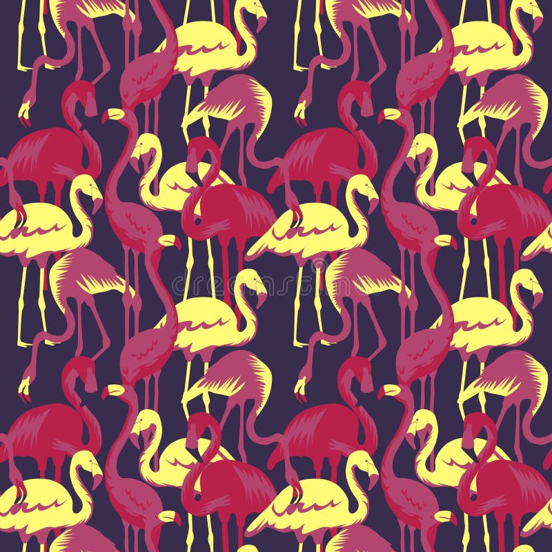 Retro Naadloos Patroon met Tropische Vogelsflamingo stock illustratie Retro Naadloos Patroon met Tropische Vogelsflamingo stock illustratie
