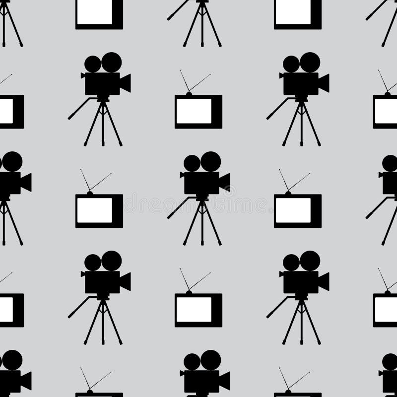 Retro- nahtloses Muster der Filmindustrie Sich wiederholende Weinlese Fernsehen und Kamerarecorder Nahtloses Muster Schwarz, wei? stock abbildung Retro- nahtloses Muster der Filmindustrie Sich wiederholende Weinlese Fernsehen und Kamerarecorder Nahtloses Muster Schwarz, wei? stock abbildung