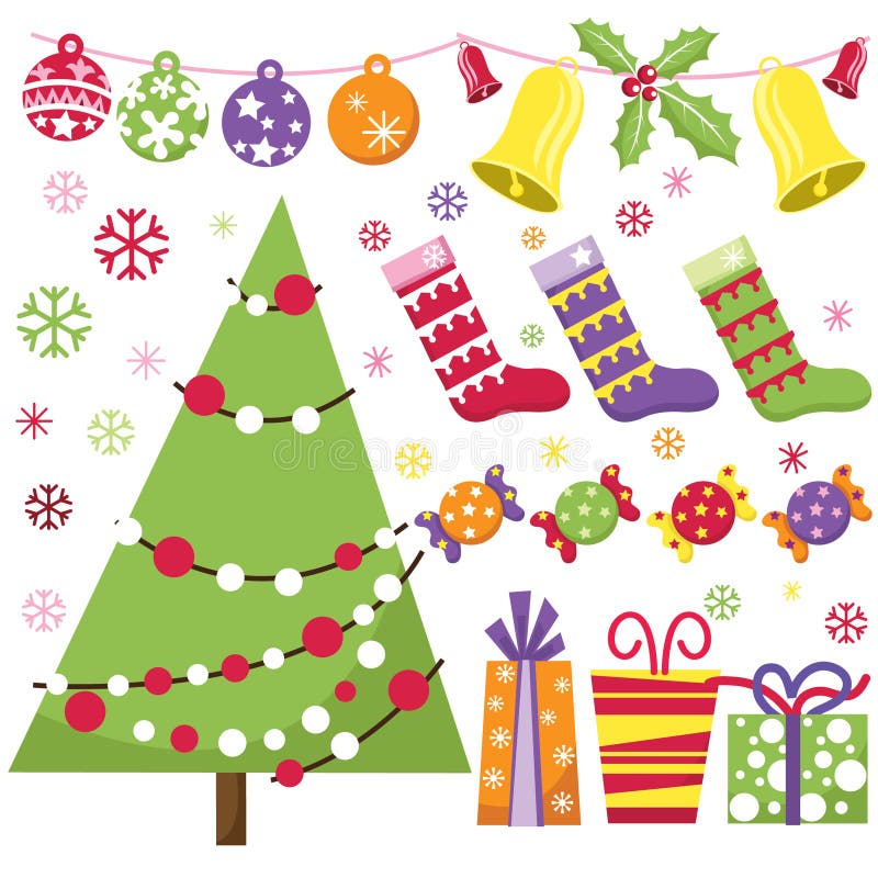 Retro Natale fissato illustrazione vettoriale Retro Natale fissato illustrazione vettoriale
