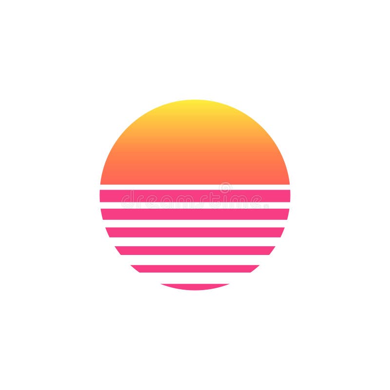 Retro- Neonhintergrund des Sonnenuntergangs 80s sonnenraumweinlesegitter-Sonnenuntergangikone des Plakats 90s Elektro vektor abbildung
