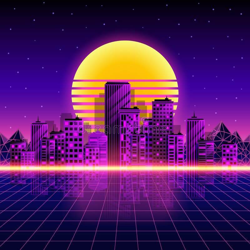 Retro- Neonstadthintergrund Neonart 80s Auch im corel abgehobenen Betrag vektor abbildung