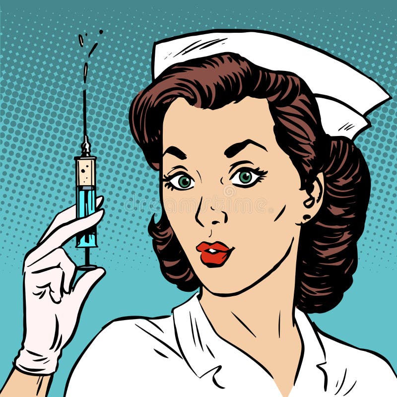 Retro nurse gives an injection syringe medicine health vector illustration Retro nurse gives an injection syringe medicine health vector illustration