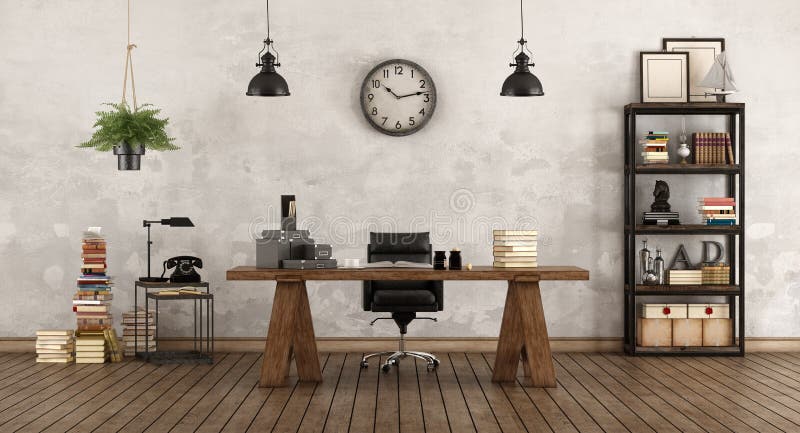 Retro Office with Vintage Furniture Stock Illustration - Illustration of  floor, lamp: 127049963