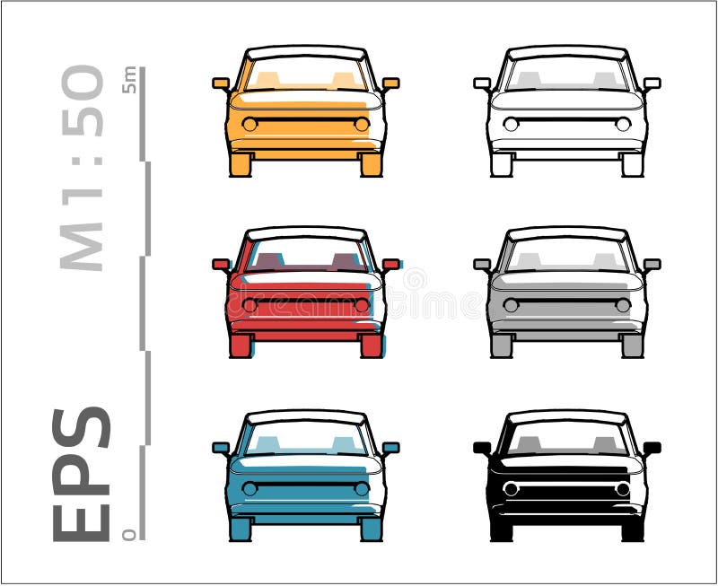 Retro Old Car Vector Icons Set for Architectural Drawing and