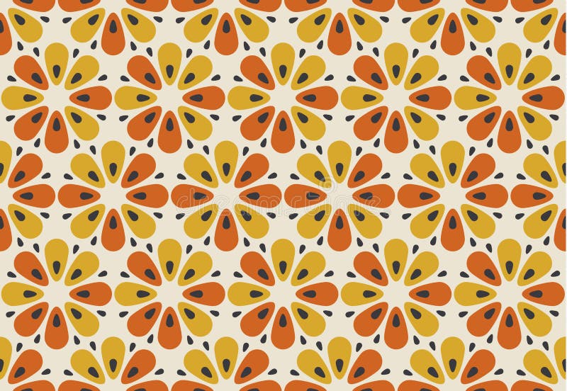 Retro orange and yellow color 60s flower motif. Geometric floral royalty free illustration Retro orange and yellow color 60s flower motif. Geometric floral royalty free illustration