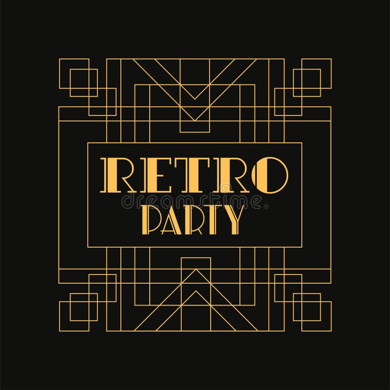 Retro partilogo, lyxig minsta geometrisk linjär vektorillustration för tappning, art décodesignbeståndsdel i guld- och royaltyfri illustrationer Retro partilogo, lyxig minsta geometrisk linjär vektorillustration för tappning, art décodesignbeståndsdel i guld- och royaltyfri illustrationer