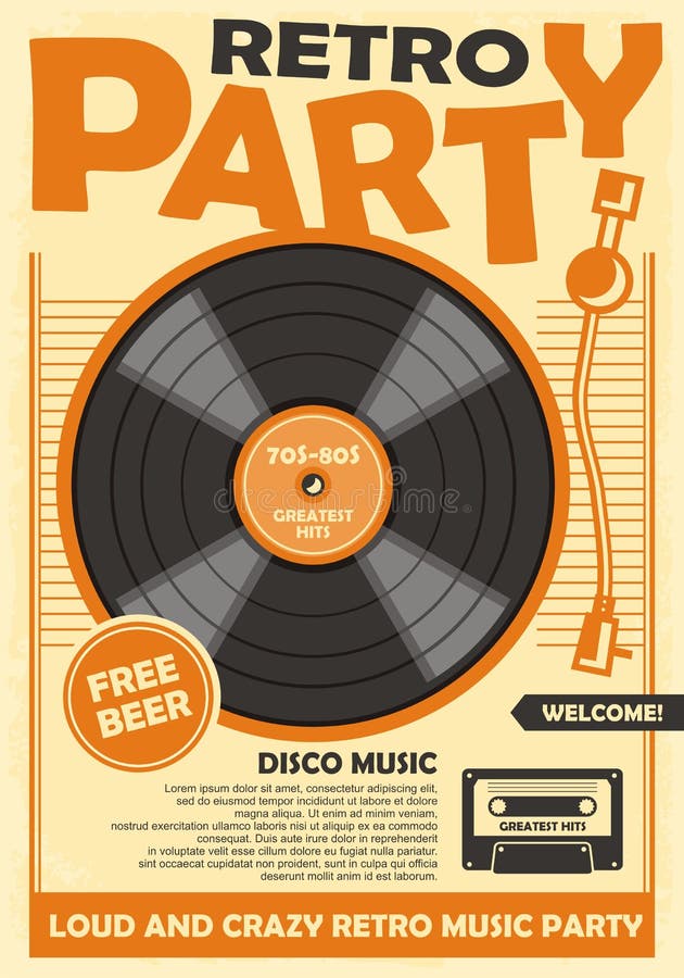 Retro party poster template vector illustration Retro party poster template vector illustration