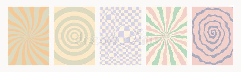 Retro pattern set. Abstract psychedelic Groovy backgrounds in retro colors. Twisted vector texture in trendy y2k style vector illustration