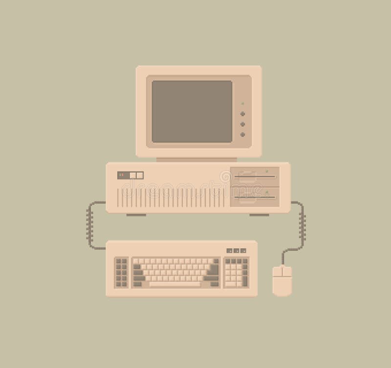 Retro PC Pixel Art Illustration. Retro Personal Computer with Keyboard and Mouse - Vector Illustration in Pixel Art Classical Technique vector illustration Retro PC Pixel Art Illustration. Retro Personal Computer with Keyboard and Mouse - Vector Illustration in Pixel Art Classical Technique vector illustration