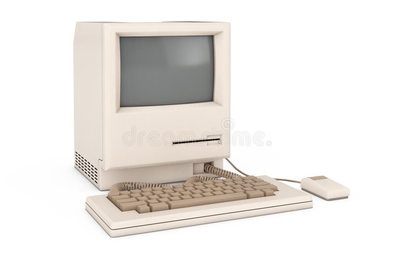 Retro Personal Computer. The System Unit, Monitor, Keyboard and Mouse. 3d Rendering royalty free stock images