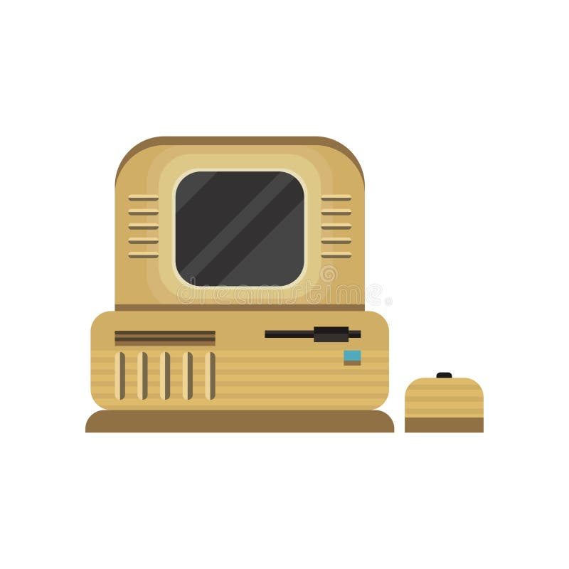 Retro personal computer woth mouse vector Illustration on a white background vector illustration