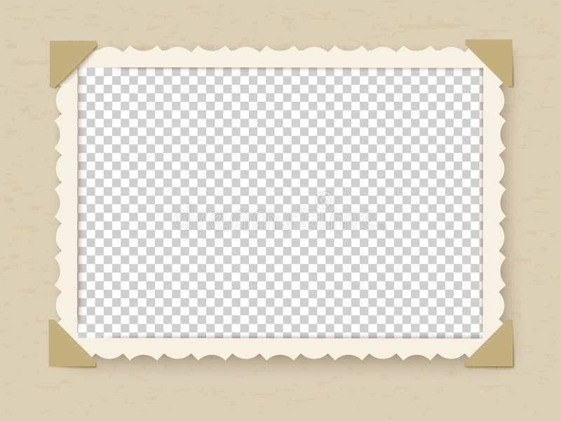 Retro photo frame. Vintage old postcard for album or picture with decoration edges vector template