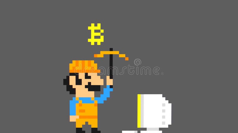 Retro piksel sztuki Bitcoin charakteru pętli Gemowa Górnicza animacja Blockchain Cryptocurrency kreskówki ruchu projekta tło