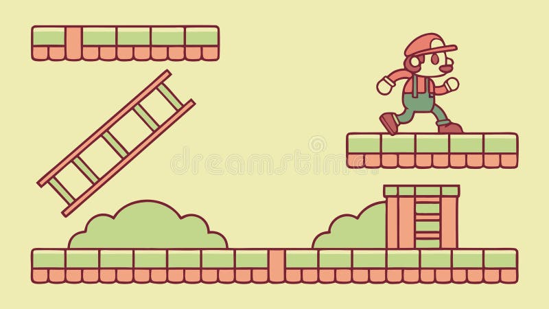 Retro Platformer Video Game Scene with Ladders Vector Art, vector design Generative AI royalty free illustration