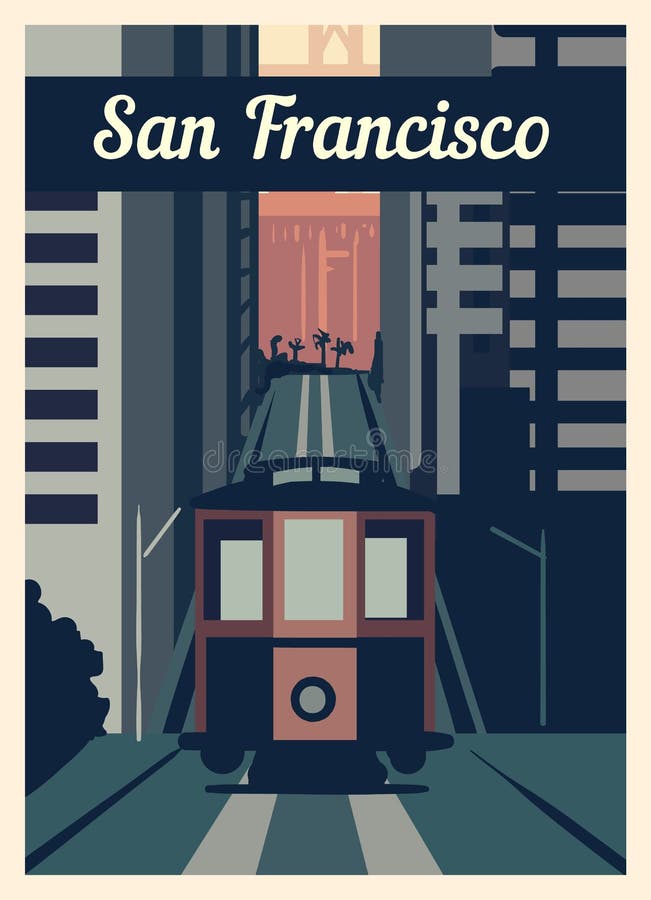 Illustration San Francisco - Vintage Car Travel Poster
