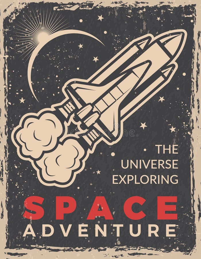 Retro poster with space shuttle. Design template with place for your text royalty free illustration Retro poster with space shuttle. Design template with place for your text royalty free illustration