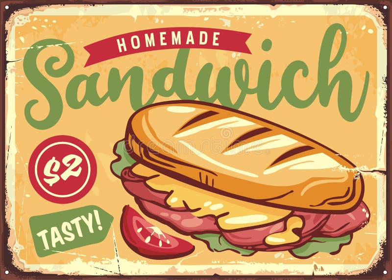 Retro poster template with tasty sandwich