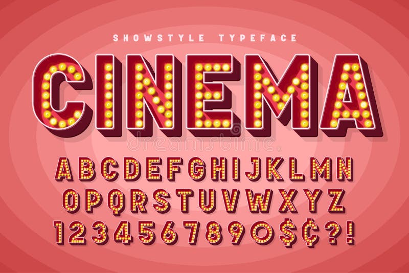 Retro progettazione della fonte del cinema, cabaret, lettere di Broadway illustrazione vettoriale