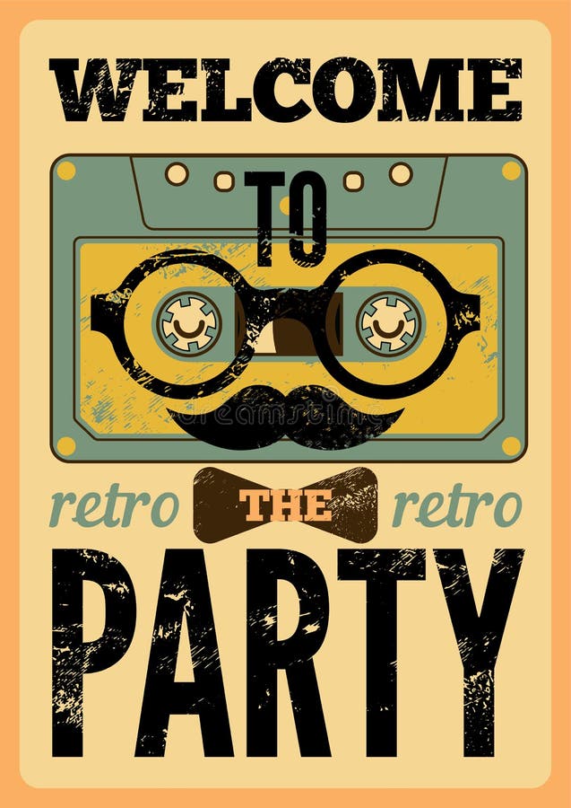 Retro progettazione tipografica del manifesto del partito con il carattere divertente dei pantaloni a vita bassa dell'audio casse illustrazione vettoriale Retro progettazione tipografica del manifesto del partito con il carattere divertente dei pantaloni a vita bassa dell'audio casse illustrazione vettoriale