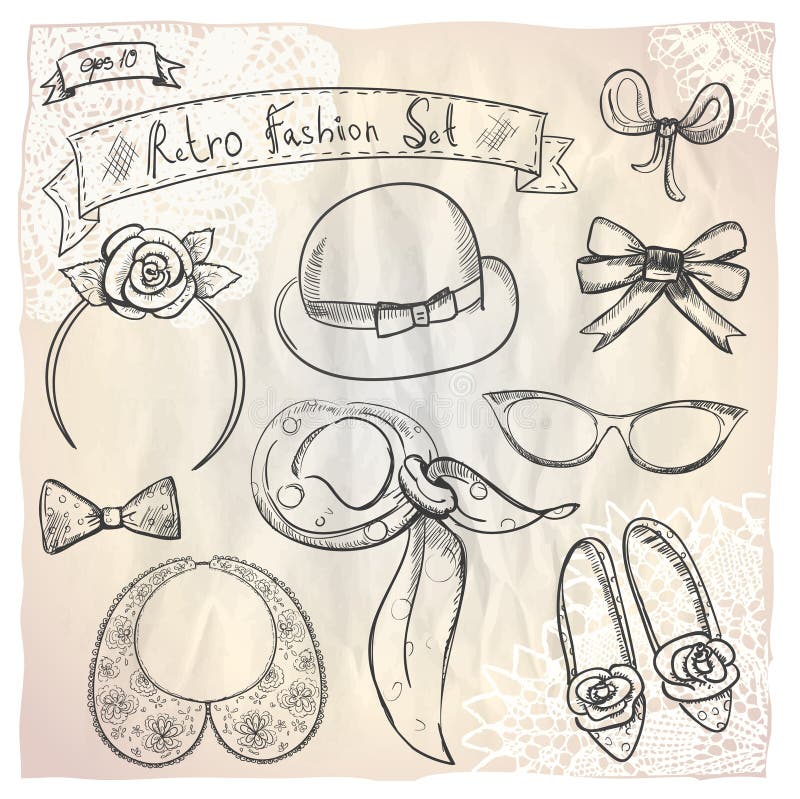 Retro raccolta grafica disegnata a mano di modo. illustrazione di stock