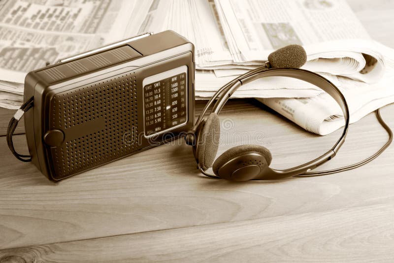 Retro Radio, VOIP Headset and Old Newspapers, Media Concept. Stock Image -  Image of retro, business: 186396673