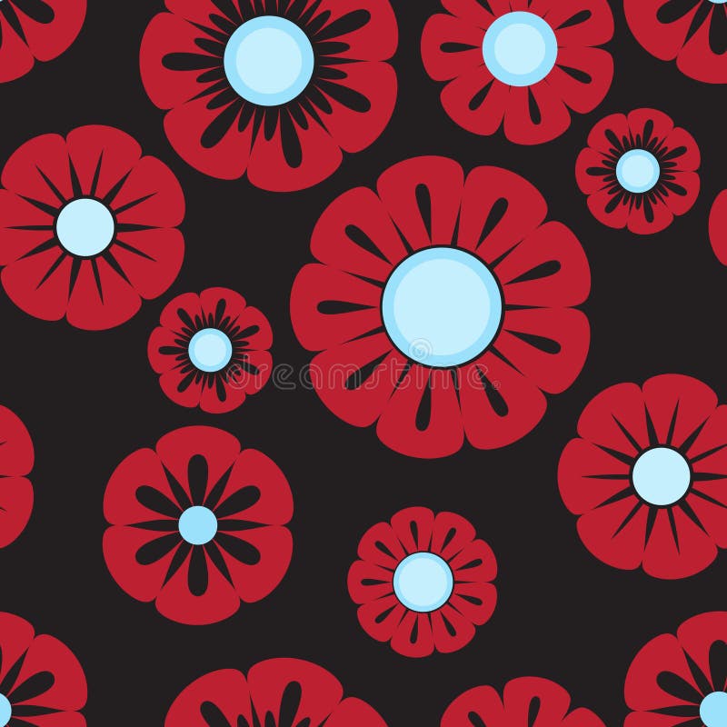 Retro red and blue flowers