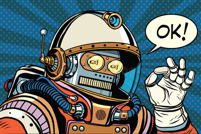 Gest de astronaut retro robot ok stock illustration