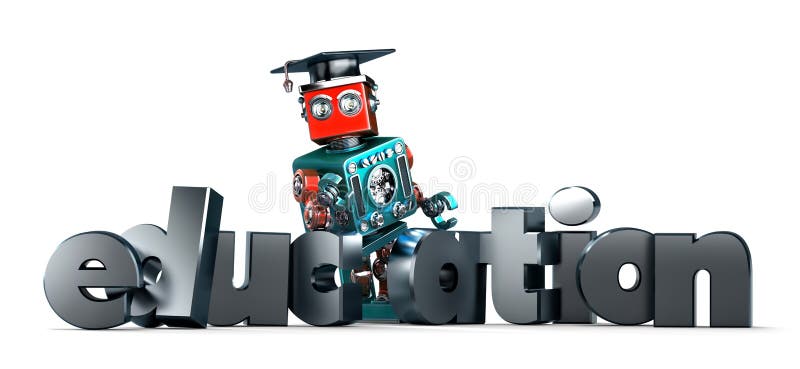 Retro-robot cu indicator educațional. izolat. conține o cale de tăiere royalty free illustration