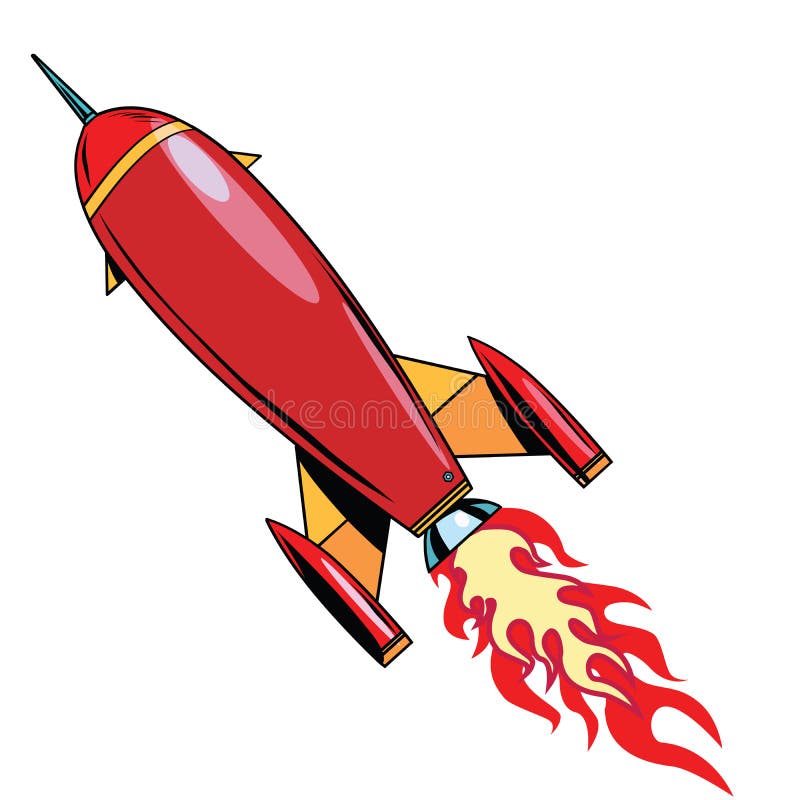 Retro rocket soars up, pop art retro vector illustration. Spaceship, science fiction