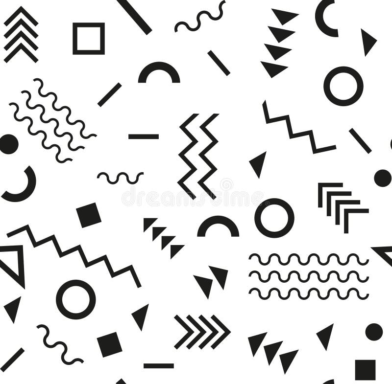 Retro rocznik 80s lub 90s mody styl Memphis bezszwowy wzór Modni geometryczni elementy nowoczesne abstrakcyjne projektu ilustracja wektor