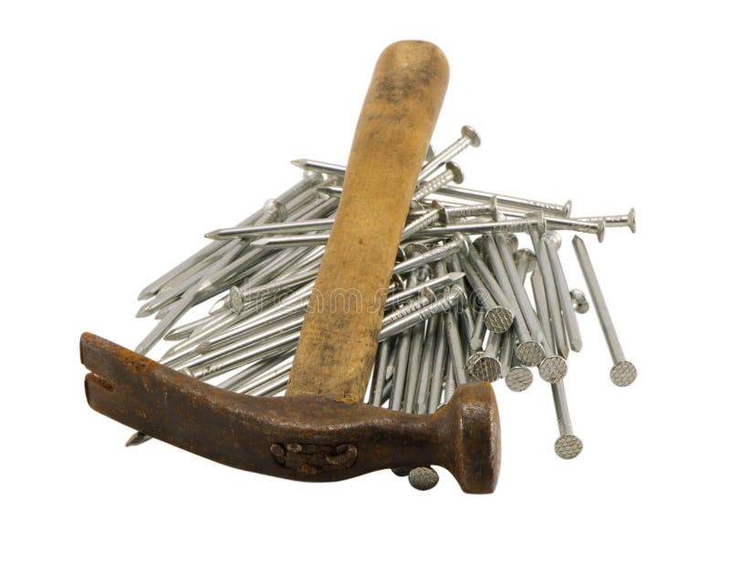 Retro rusty hammer nails pile isolated royalty free stock photos Retro rusty hammer nails pile isolated royalty free stock photos