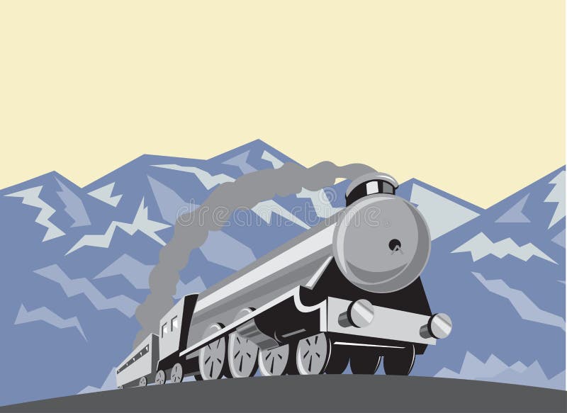 Retro rörliga berg för ångadrev stock illustrationer Retro rörliga berg för ångadrev stock illustrationer
