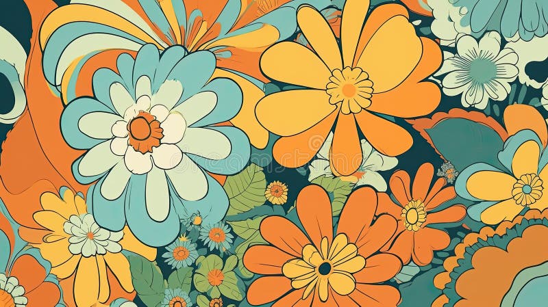Petal Power Retro Floral Blue Petal Power Retro Floral Blue