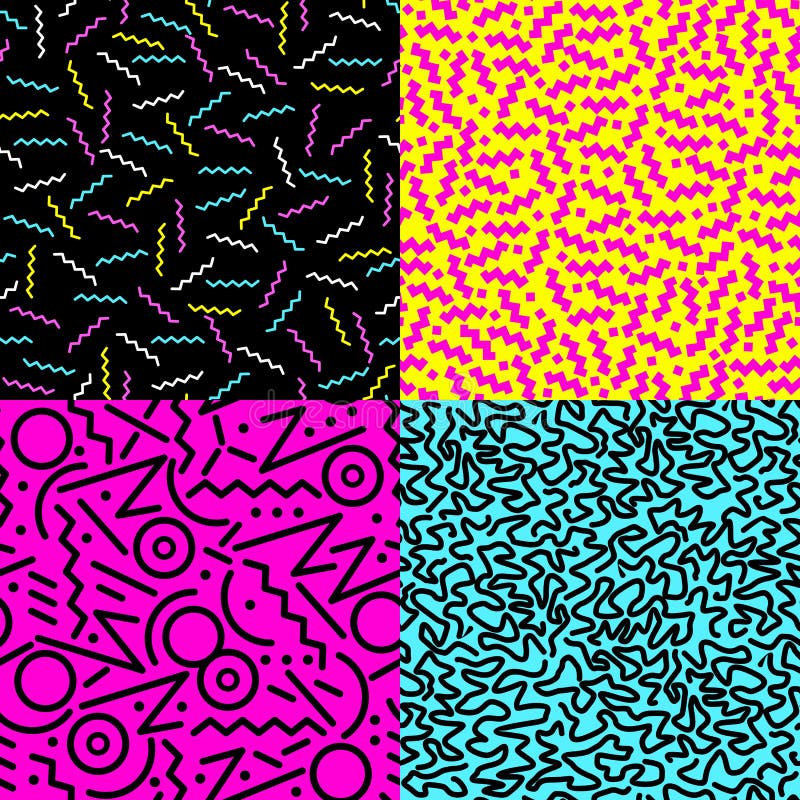 Retro 80s seamless pattern background set