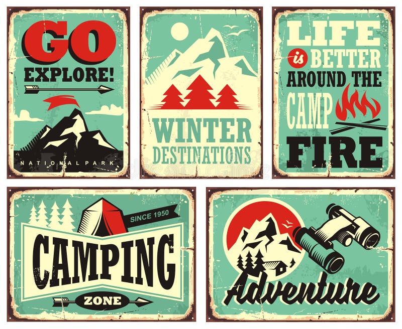 Retro samling av vintersemestertecken stock illustrationer