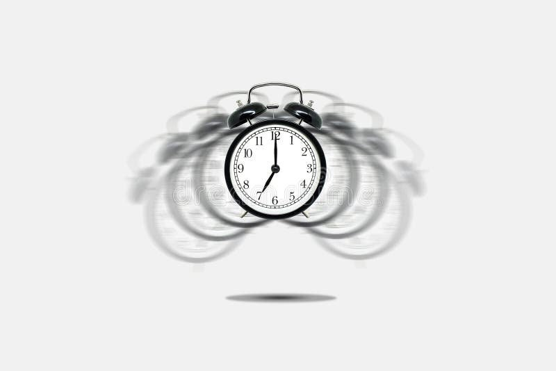Retro- schwarzer Wecker, der um sieben Uhr auf grauem Hintergrund alarmiert vektor abbildung