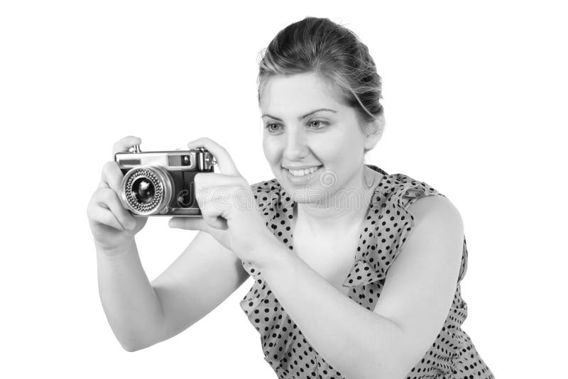 Retro einfarbiger hübscher Frauenphotograph stockbilder Retro einfarbiger hübscher Frauenphotograph stockbilder