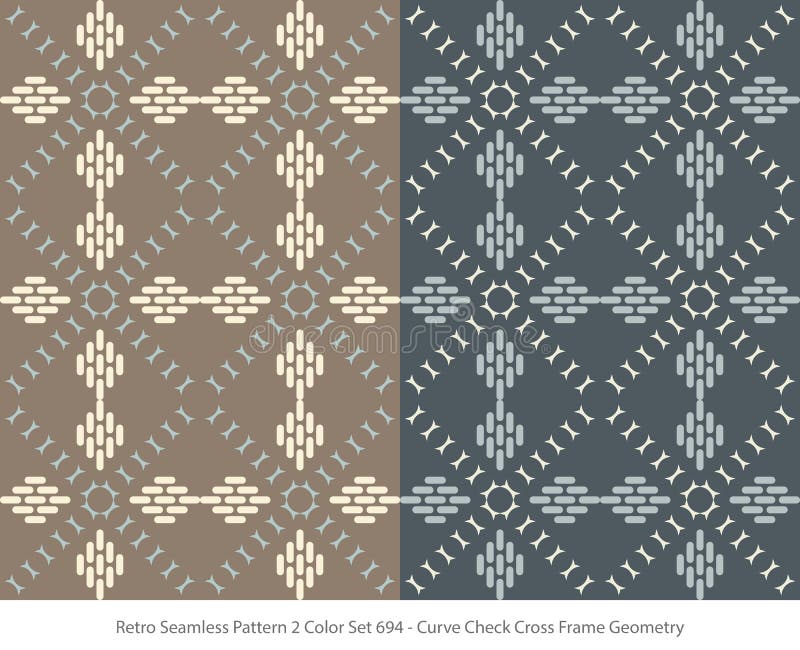 Retro Seamless Background 2 Color Set Curve Check Cross Frame Ge royalty free illustration