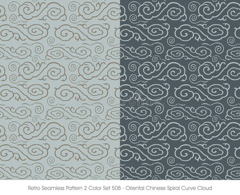 Retro Seamless Pattern 2 Color Set_508 Oriental Chinese Spiral Curve Cloud