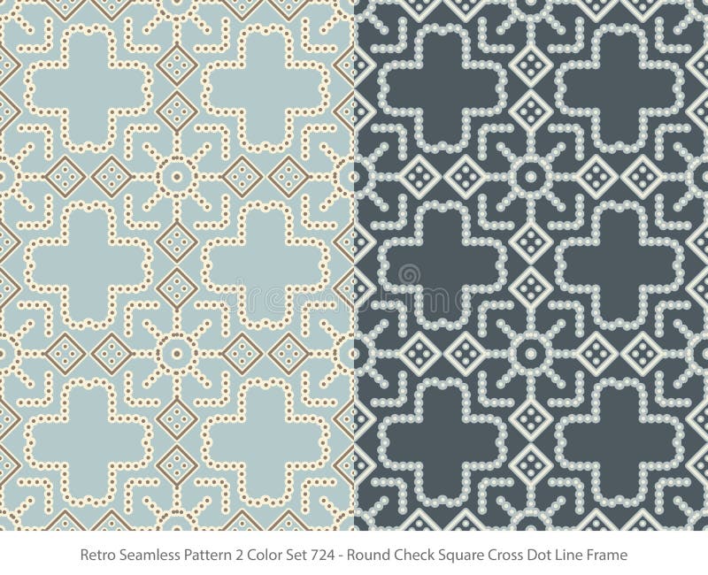 Retro Seamless Pattern 2 Color Set Round Check Square Cross royalty free illustration
